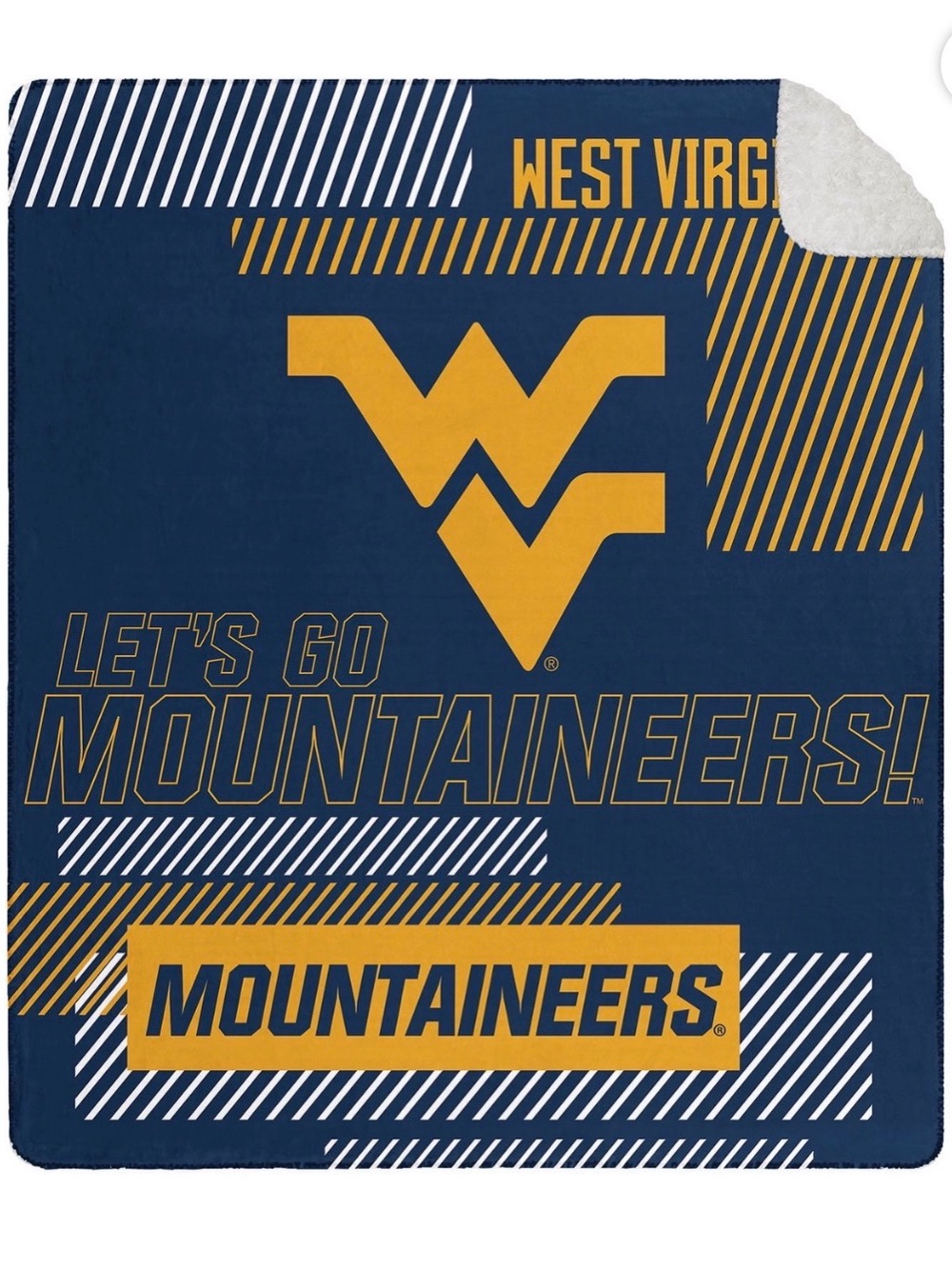WVA Mountaineers Plush Navy and Yellow Bedding Throw Blanket